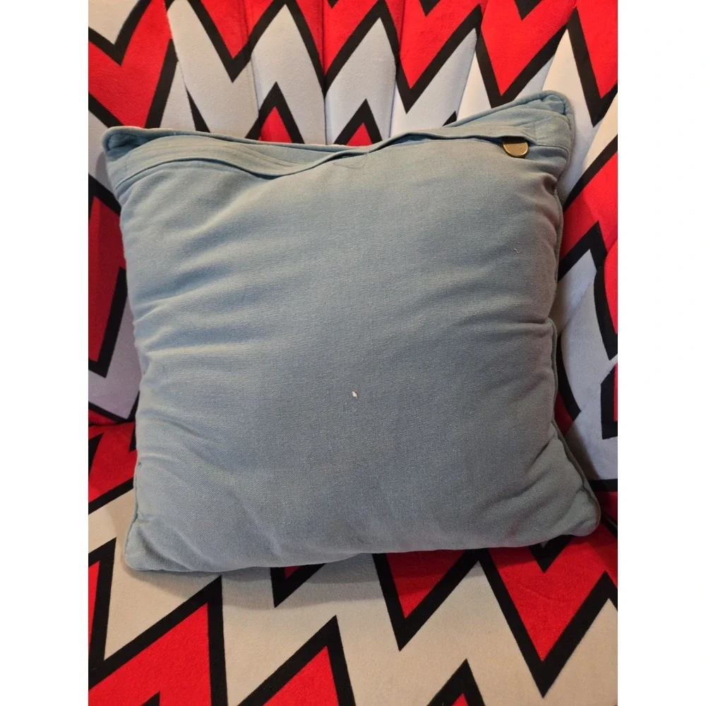 Pier One Light Blue Velour/beaded Fish Pillow, Throw Pillow 13x13